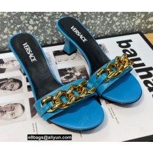 Versace Heel 7cm Chain Mid-Heel Leather Mules Light Blue 2022