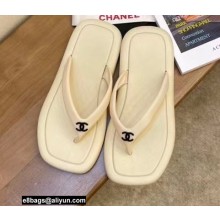 Chanel CC Logo Thong Sandals Mules Beige 2022