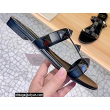 Valentino Roman Stud Flat Slide Sandals With Tonal Studs Black 2022