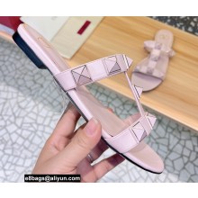 Valentino Roman Stud Flat Slide Sandals With Enameled Studs Pink 2022