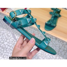 Valentino Roman Stud Flat Sandals With Enameled Studs Green 2022