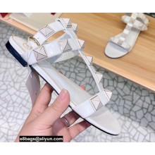 Valentino Roman Stud Flat Sandals With Enameled Studs White 2022