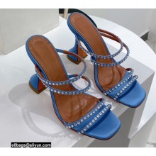 Amina Muaddi Heel 9.5cm Crystals Naima Sandals Satin Blue 2022