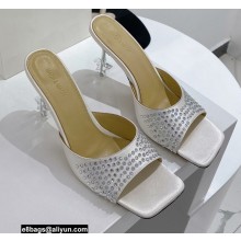 Mach & Mach Star Heel 8.5cm Crystal Embellished Mules Satin White 2022