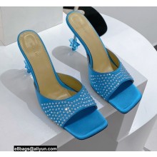 Mach & Mach Star Heel 8.5cm Crystal Embellished Mules Satin Light Blue 2022