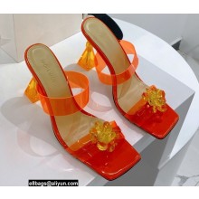 Mach & Mach Heel 9.5cm Rose Flower Mules PVC Orange 2022