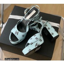 Chanel Logo Printed Lambskin Sandals G38958 Light Blue 2022