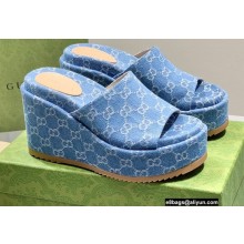 Gucci Heel Platform Slide Sandals 674761 GG Light Blue 2022