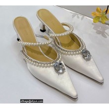 Mach & Mach Heel 6cm Pearl Crystal Mules Satin White 2022
