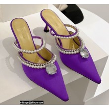 Mach & Mach Heel 6cm Pearl Crystal Mules Satin Purple 2022