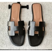 Hermes Oran Flat Sandals in Swift Box Calfskin 80