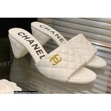 Chanel Heel 5cm CC Logo Lambskin Mules G38820 White 2022