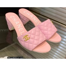 Chanel Heel 5cm CC Logo Lambskin Mules G38820 Pink 2022