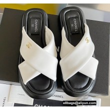 Chanel Fabric Cross Beach Sandals Mules G38864 White 2022