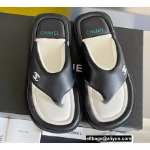 Chanel Lambskin Thong Beach Sandals Mules Black 2022