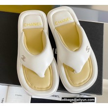 Chanel Lambskin Thong Beach Sandals Mules White 2022