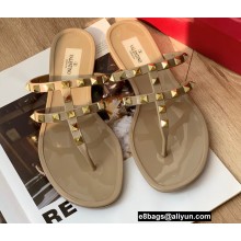 Valentino Rockstud Flat Rubber Thong Slide Sandals Nude