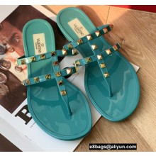 Valentino Rockstud Flat Rubber Thong Slide Sandals Blue