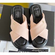 Chanel Fabric Cross Beach Sandals Mules G38864 Beige 2022
