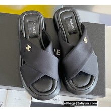 Chanel Fabric Cross Beach Sandals Mules G38864 Black 2022