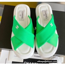 Chanel Fabric Cross Beach Sandals Mules G38864 Green 2022