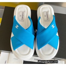 Chanel Fabric Cross Beach Sandals Mules G38864 Blue 2022