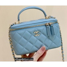 Chanel Vanity Case Bag with Chain Top Handle AP2199 in Original Quality Lambskin Baby Blue 2022
