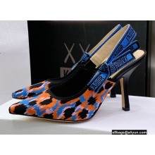 Dior Heel 9.5cm J'Adior Slingback Pumps in Blue Multicolor Mizza Cotton Embroidery 2022
