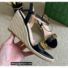 Gucci Platform 10cm Leather Espadrilles sandal Black with Double G 2022