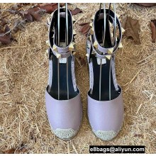 Valentino Grainy Calfskin Double Rockstud Wedge Espadrilles Nude Pink