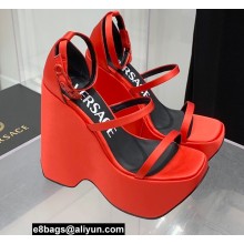 Versace Heel 16cm Platform 6.5cm Triplatform Satin Sandals Red 2022