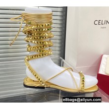 Valentino Rockstud No Limit Nappa Flat Sandals Gold 2022