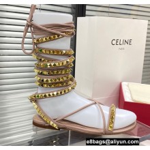 Valentino Rockstud No Limit Nappa Flat Sandals Nude 2022