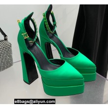 Versace Heel 15cm Platform 5.5cm Medusa Aevitas Satin Pointy Pumps Green 2022