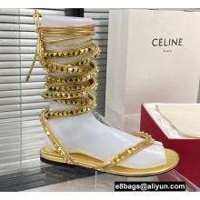 Valentino Rockstud No Limit Nappa Flat Thong Sandals Gold 2022