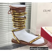Valentino Rockstud No Limit Nappa Flat Thong Sandals Brown 2022