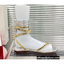 Valentino Rockstud No Limit Nappa Flat Thong Ankle Sandals Silver 2022