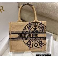 Dior Small Book Tote Bag in Beige Jute Canvas Embroidered with Dior Union Motif 2022