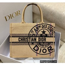 Dior Medium Book Tote Bag in Beige Jute Canvas Embroidered with Dior Union Motif 2022