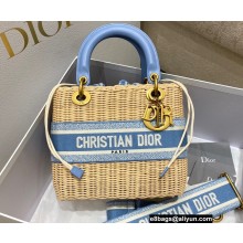 Lady Dior Medium Bag in Natural Wicker and Blue Dior Oblique Jacquard Blue 2022