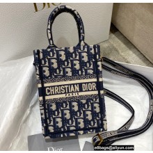 Dior Vertical Book Tote Bag in Blue Oblique Embroidery 2022