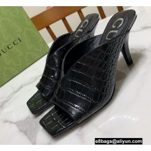 Gucci Heel 7.5cm Open-toe Sandals Pumps Crocodile Print Black 2022
