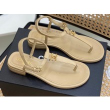 Chanel CC Logo Thong Sandals Beige 2022