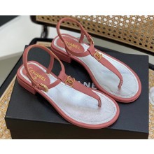 Chanel CC Logo Thong Sandals Dark Pink 2022