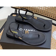 Chanel CC Logo Thong Sandals Black 2022