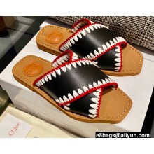 Chl threaded crochet detail Woody flat slide Sandals Black 2022