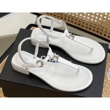Chanel CC Logo Thong Sandals White 2022