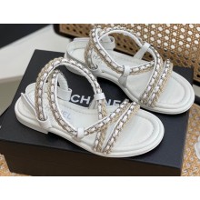 Chanel Chain Braided Sandals White 2022