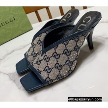 Gucci Heel 7.5cm Open-toe Sandals Pumps GG Crystals Canvas Blue 2022