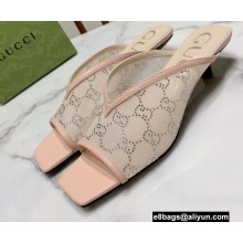 Gucci Heel 3cm Open-toe Sandals GG Crystals Mesh Nude 2022